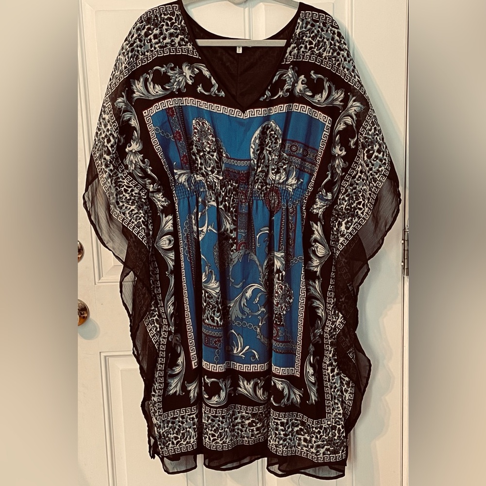 MPH collection Kaften Dress Blue and Black Dress 1X Elastic Waist